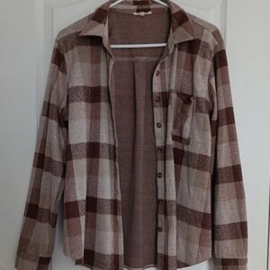 Maurices Plaid Flannel in Brown and Cream Women Large